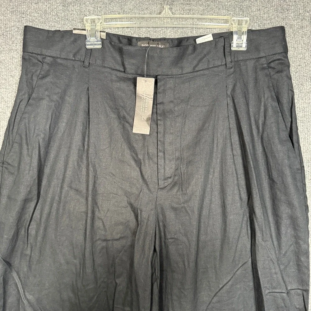 New Banana Republic Plus Size 18 Wide Leg Pants Black Linen Cotton Blend Stretch